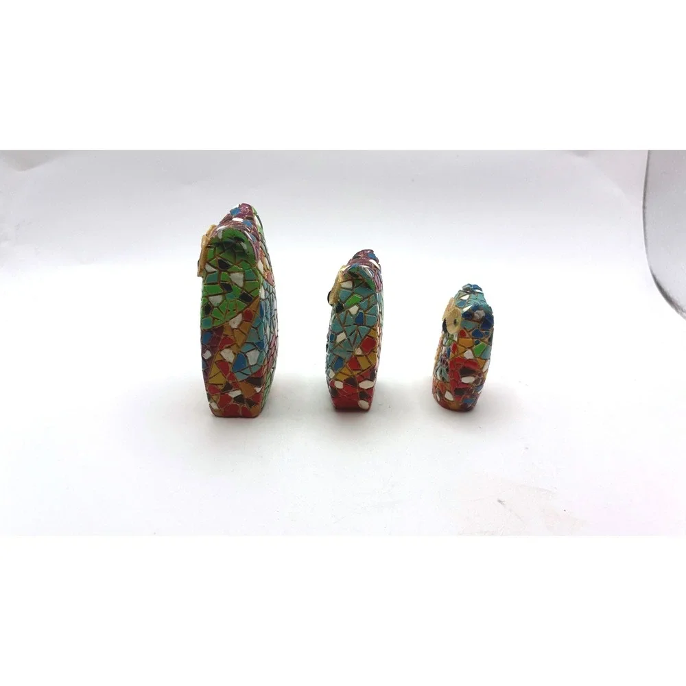 Mosaic Style Owl Gaudi Style Figurine Set 3in 2in 1.5in Multicolor Resin Decor